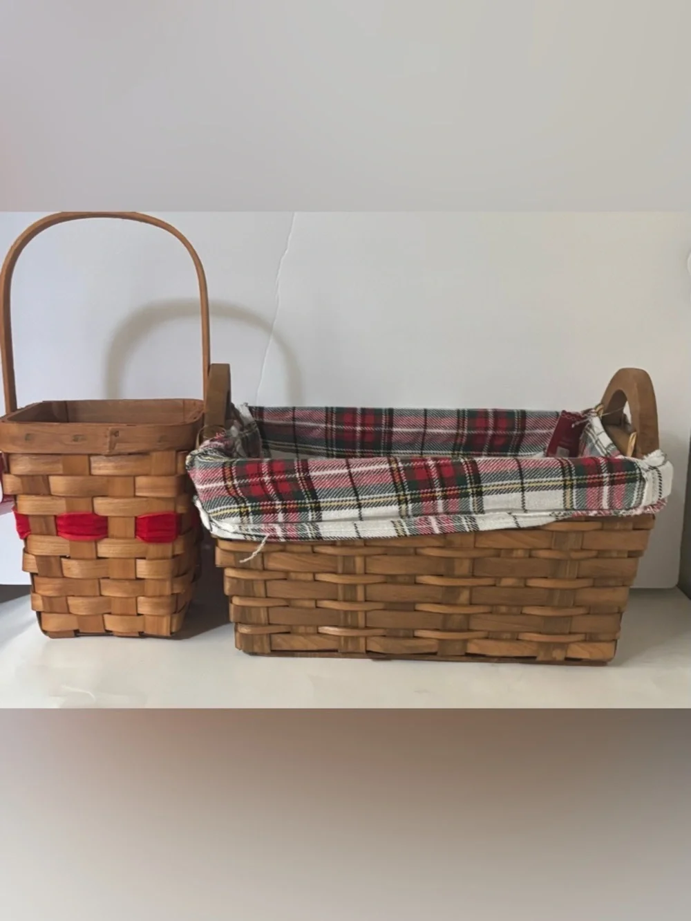 Christmas baskets NEW NWT 2 total square rectangle plaid velvet bow